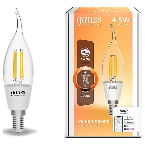 Лампа светодиодная с управлением через Wi-Fi Gauss Smart Home E14 4.5Вт 2700K 1260112 от Мир ламп
