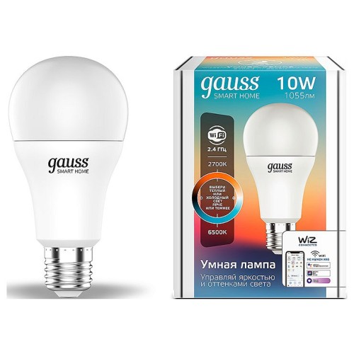 Лампа светодиодная с управлением через Wi-Fi Gauss Smart Home E27 10Вт 2700-6500K 1080112 от Мир ламп